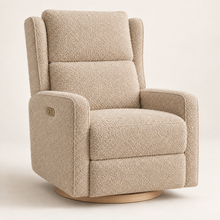 Kiwi Luxe recliner in Almond Teddy Loop with Light Wood Base